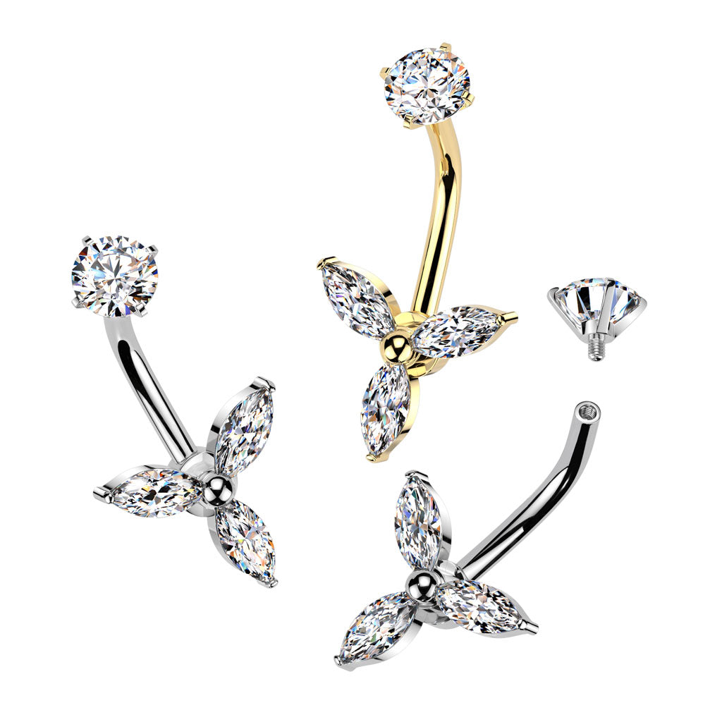 MARQUISE CRYSTAL BELLY BAR - 14 GAUGE -10MM