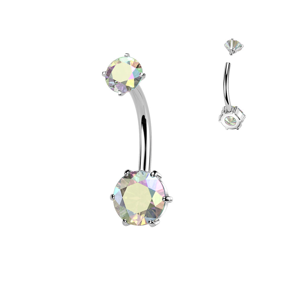 AURORA DOUBLE CRYSTAL BELLY BAR - 14 GAUGE -10MM
