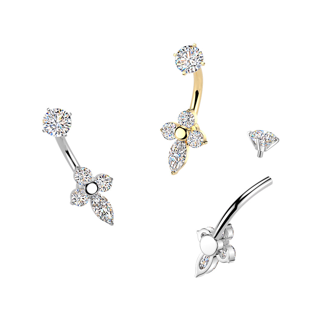 GOLD CRYSTAL CLOVER BELLY BAR - 14 GAUGE - 14MM (Copy)