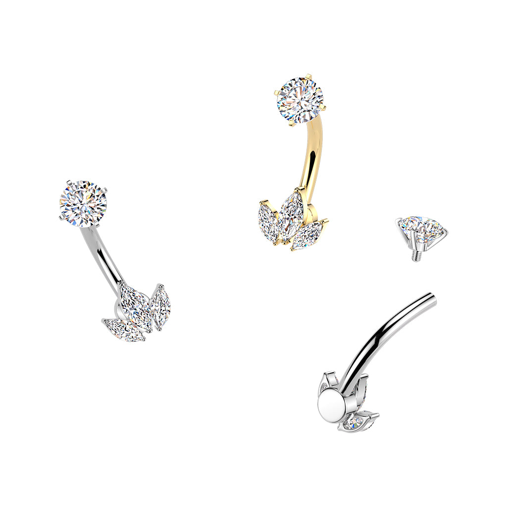 GOLD MARQUISE BELLY BAR - 14 GAUGE - 14MM
