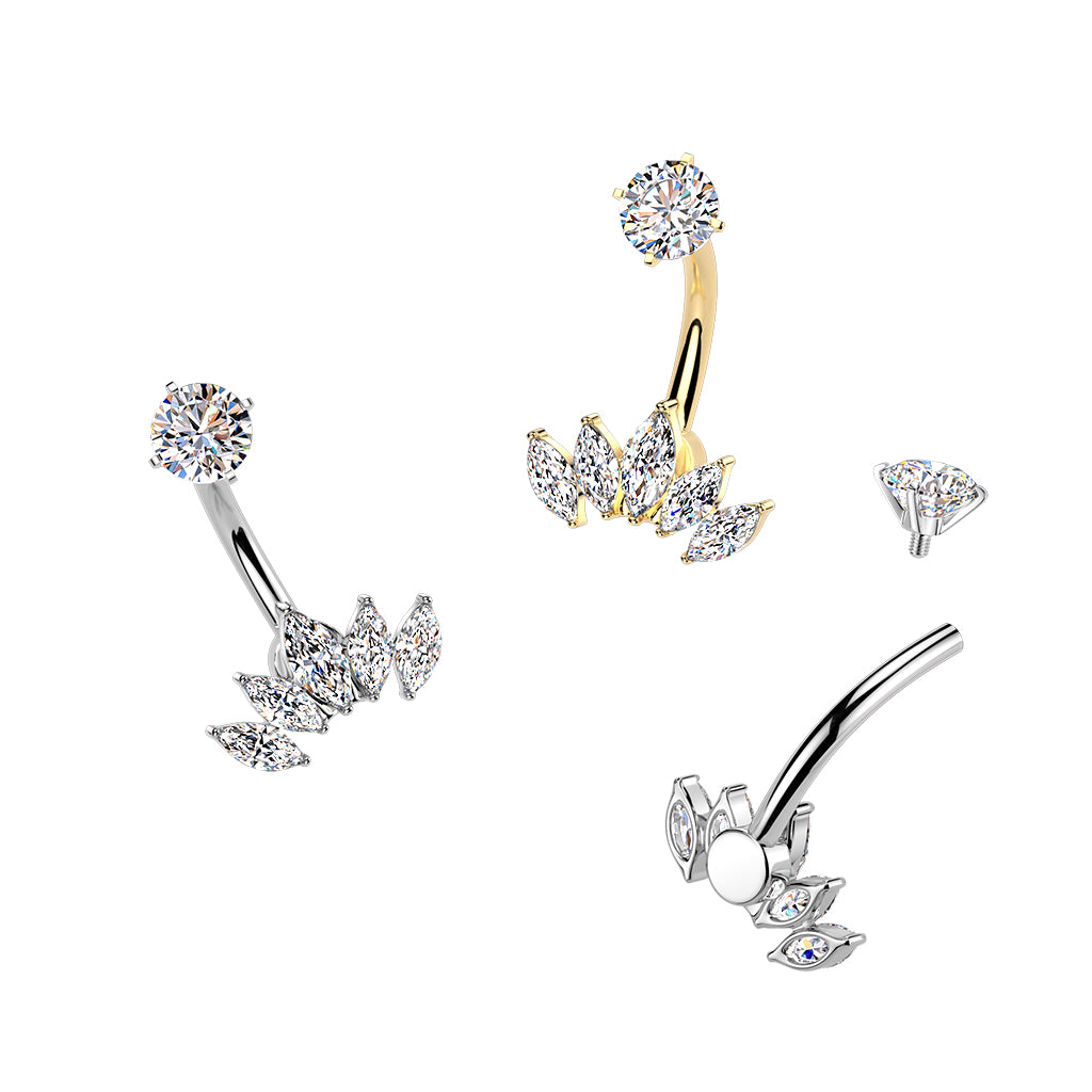 SILVER CRYSTAL MARQUISE BELLY BAR - 14 GAUGE - 10MM