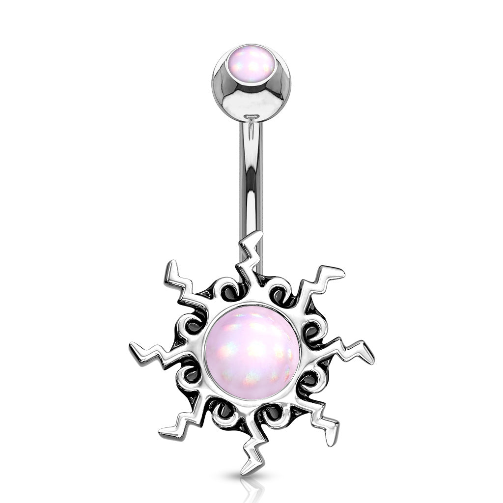 PINK ILLUMINATING SUNBURST BELLY BAR - 10MM - 14 GAUGE