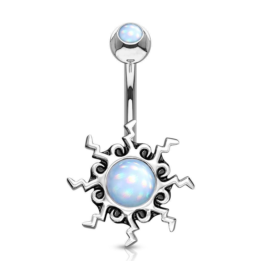 BLUE ILLUMINATING SUNBURST BELLY BAR - 10MM - 14 GAUGE