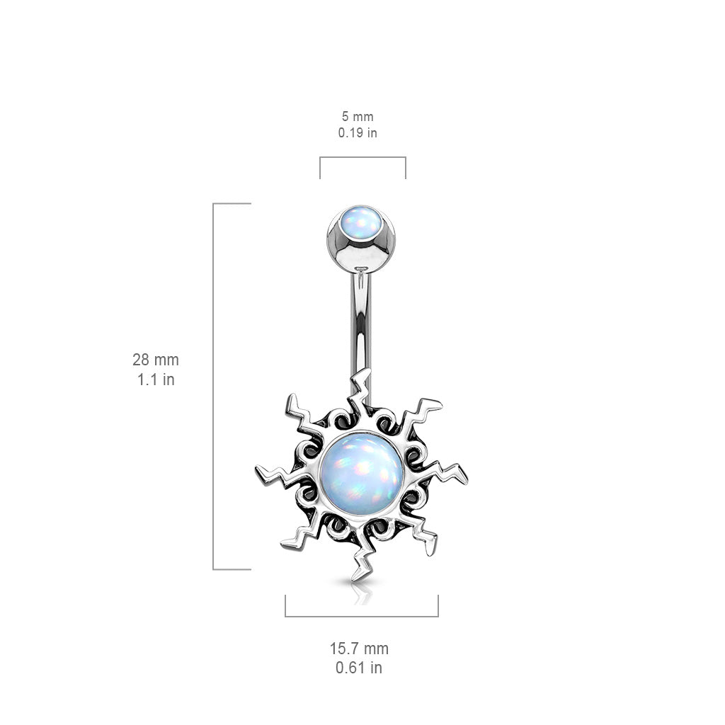 BLUE ILLUMINATING SUNBURST BELLY BAR - 10MM - 14 GAUGE