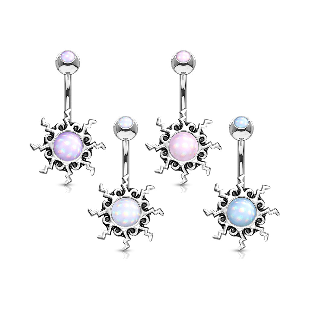 BLUE ILLUMINATING SUNBURST BELLY BAR - 10MM - 14 GAUGE