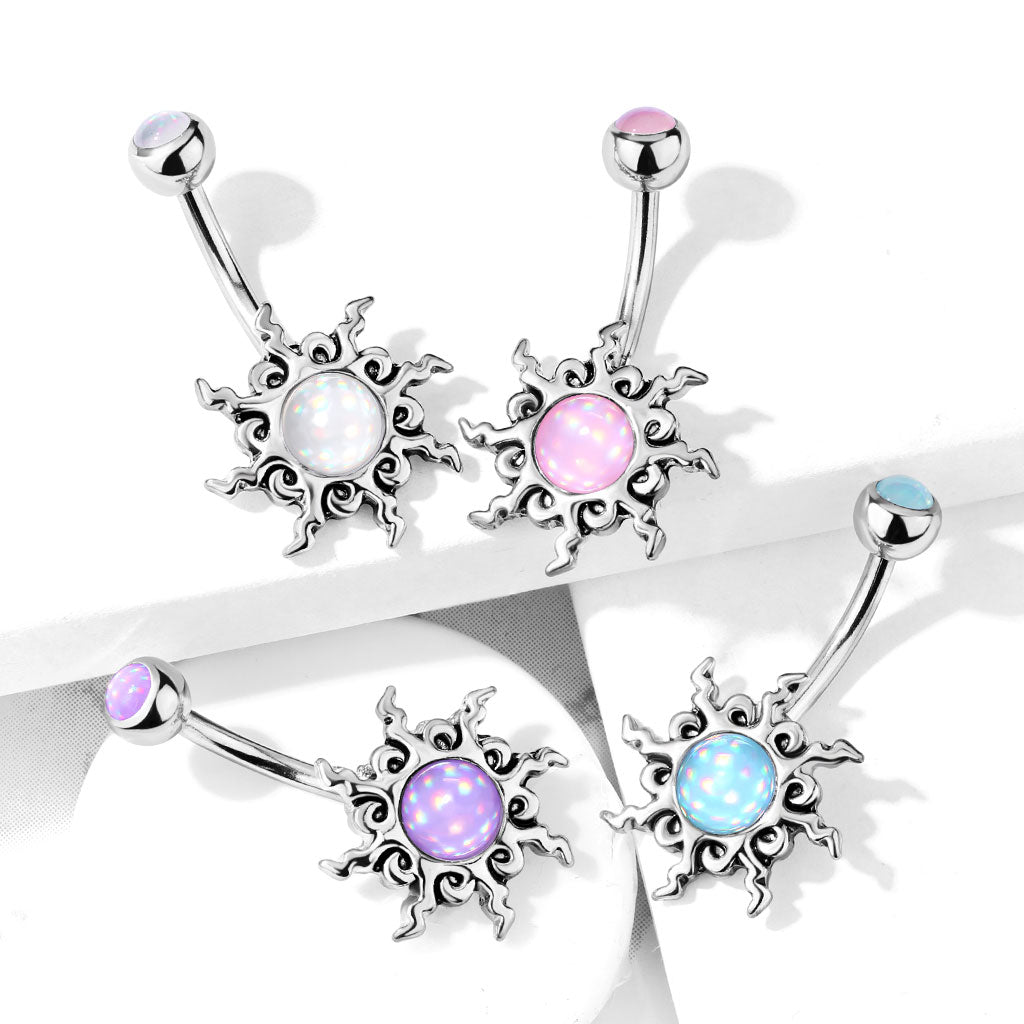 BLUE ILLUMINATING SUNBURST BELLY BAR - 10MM - 14 GAUGE