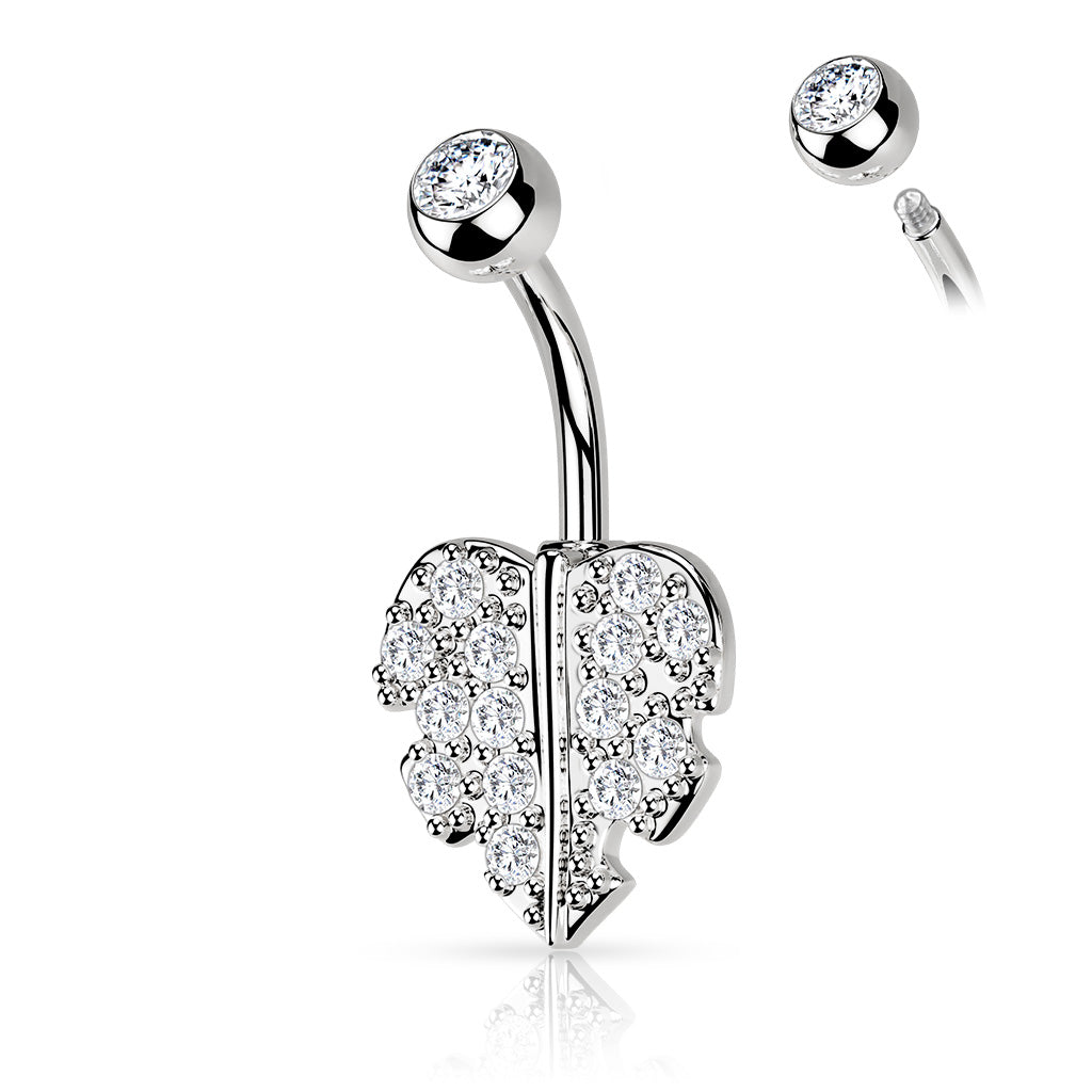 CRYSTAL PALM TREE LEAF BELLY BAR - 10MM - 14 GAUGE