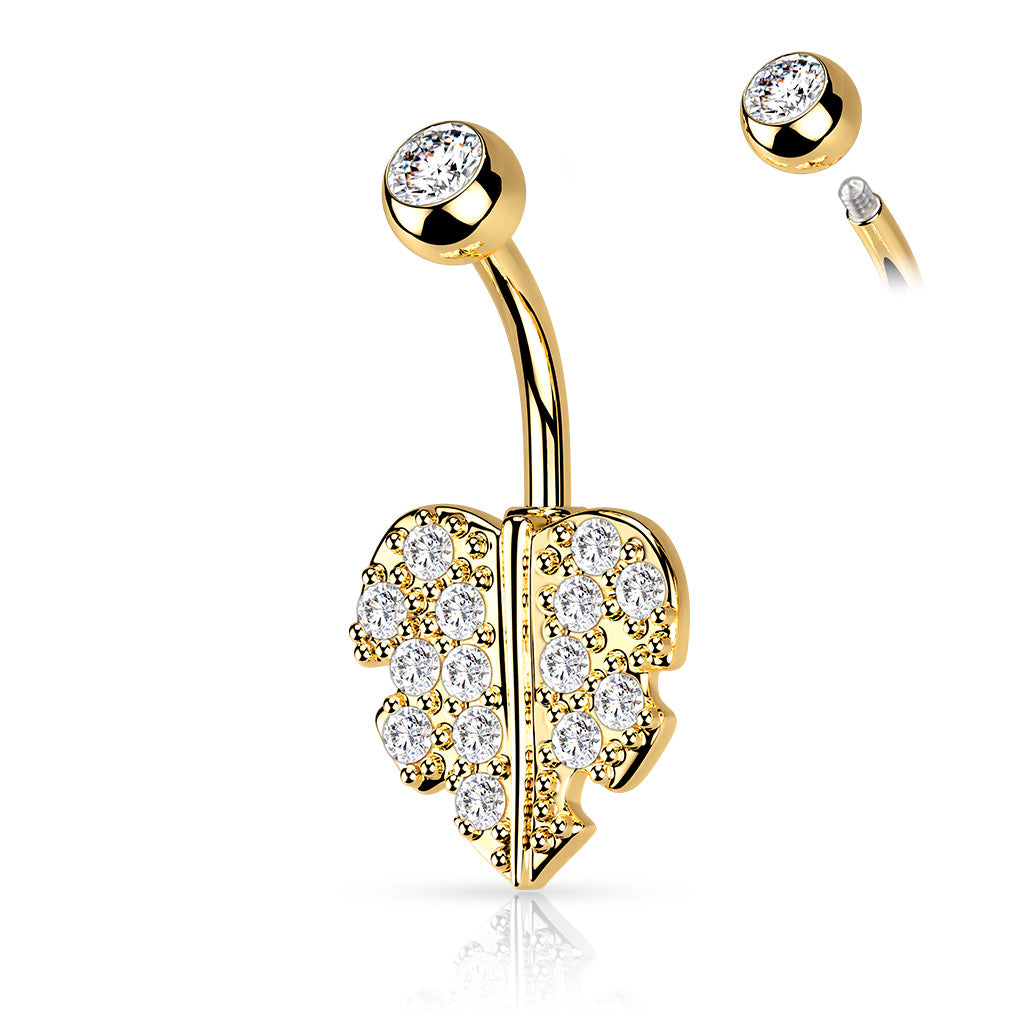CRYSTAL PALM TREE LEAF BELLY BAR - 10MM - 14 GAUGE