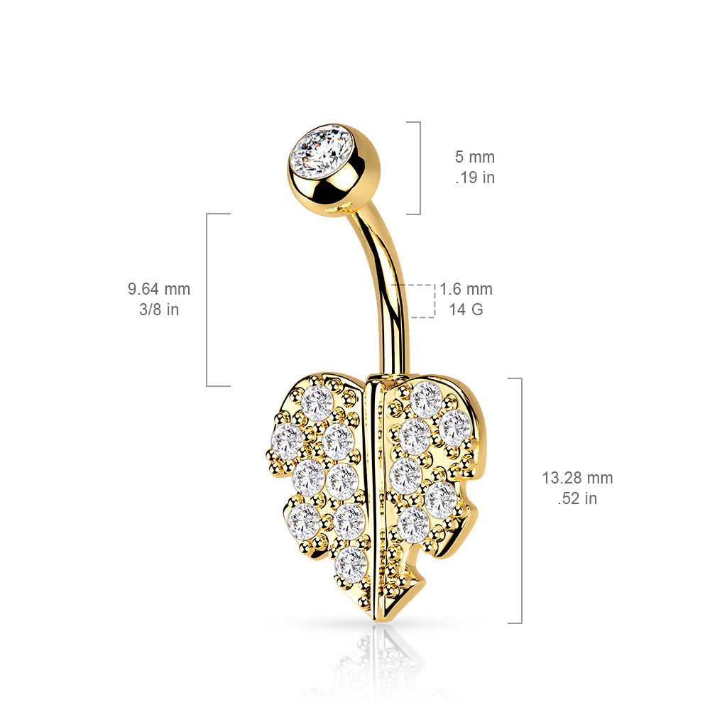 CRYSTAL PALM TREE LEAF BELLY BAR - 10MM - 14 GAUGE