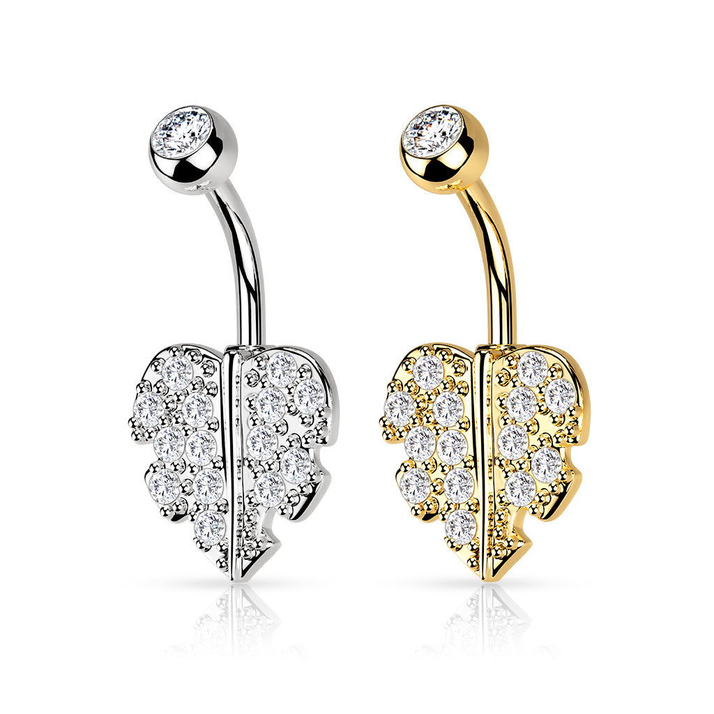 CRYSTAL PALM TREE LEAF BELLY BAR - 10MM - 14 GAUGE