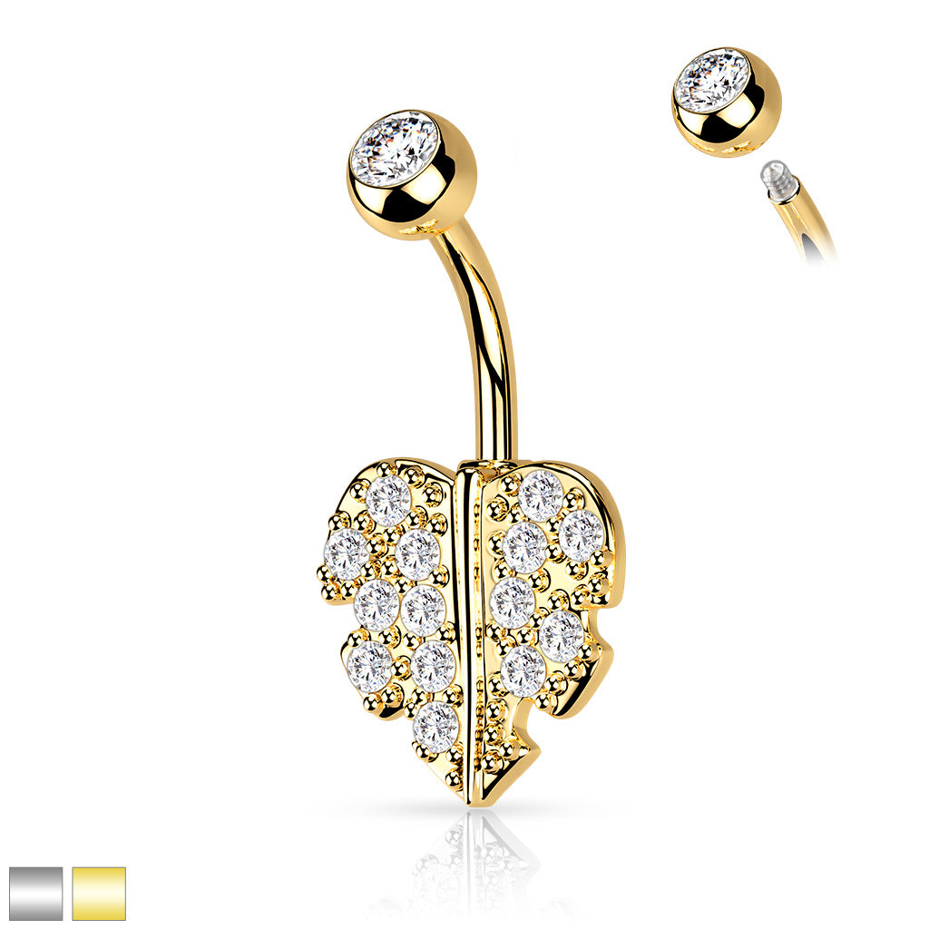 CRYSTAL PALM TREE LEAF BELLY BAR - 10MM - 14 GAUGE