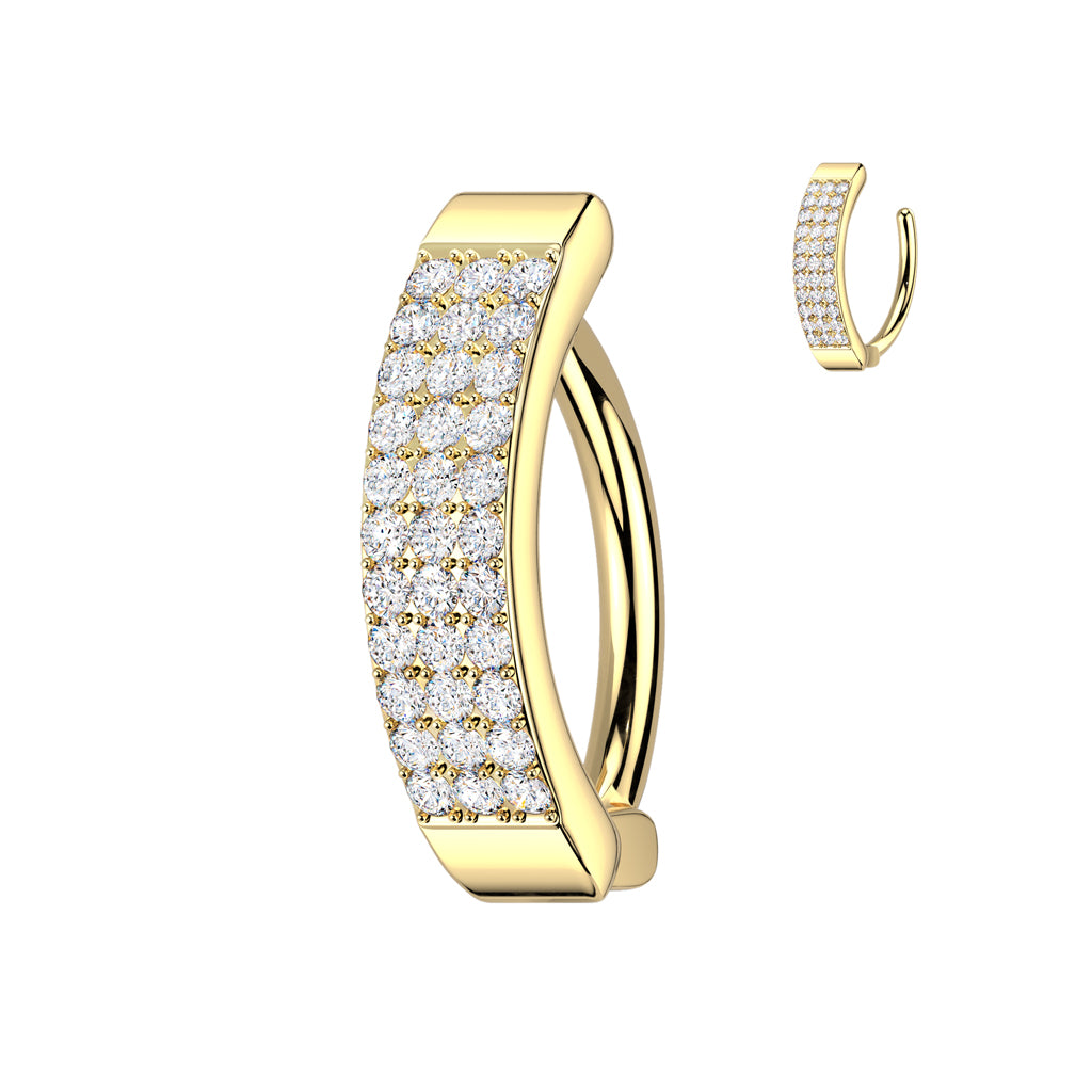 GOLD TRIPLE CRYSTAL CLICKER HOOP BELLY BAR -11MM - 14 GAUGE