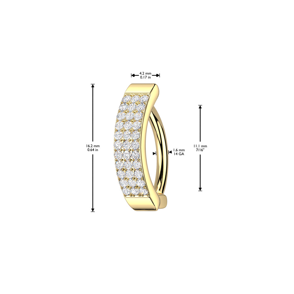 GOLD TRIPLE CRYSTAL CLICKER HOOP BELLY BAR -11MM - 14 GAUGE
