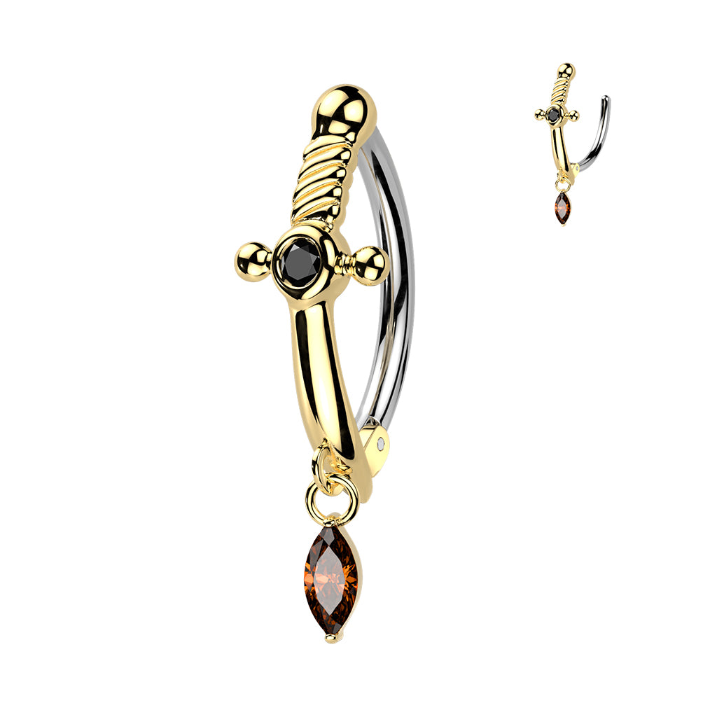 DAGGER CHARM BELLY HINGE CLICKER RING HOOP -12MM - 14 GAUGE