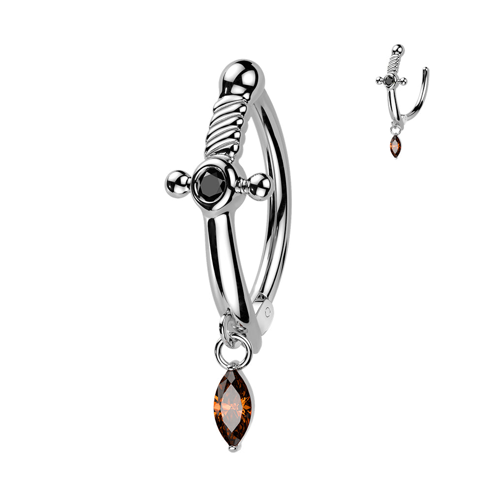 DAGGER CHARM BELLY HINGE CLICKER RING HOOP -12MM - 14 GAUGE