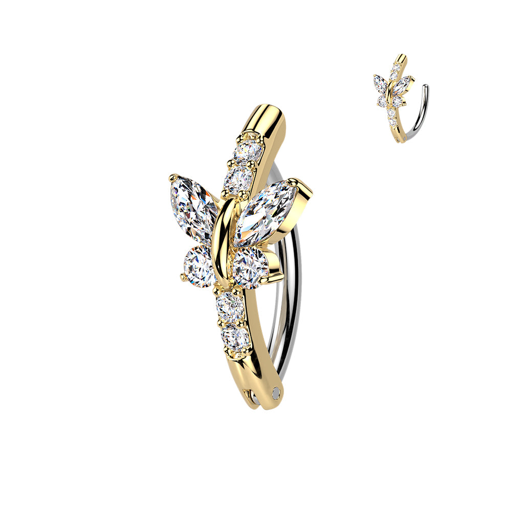 GOLD CRYSTAL BUTTERFLY BELLY CLICKER HOOP - 11MM - 14 GAUGE