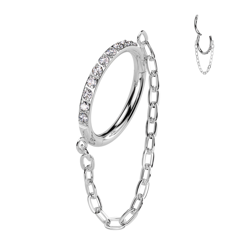 TITANIUM CRYSTAL LINED CHARM CHAINED HOOP - 16 GAUGE - 8MM - HELIX