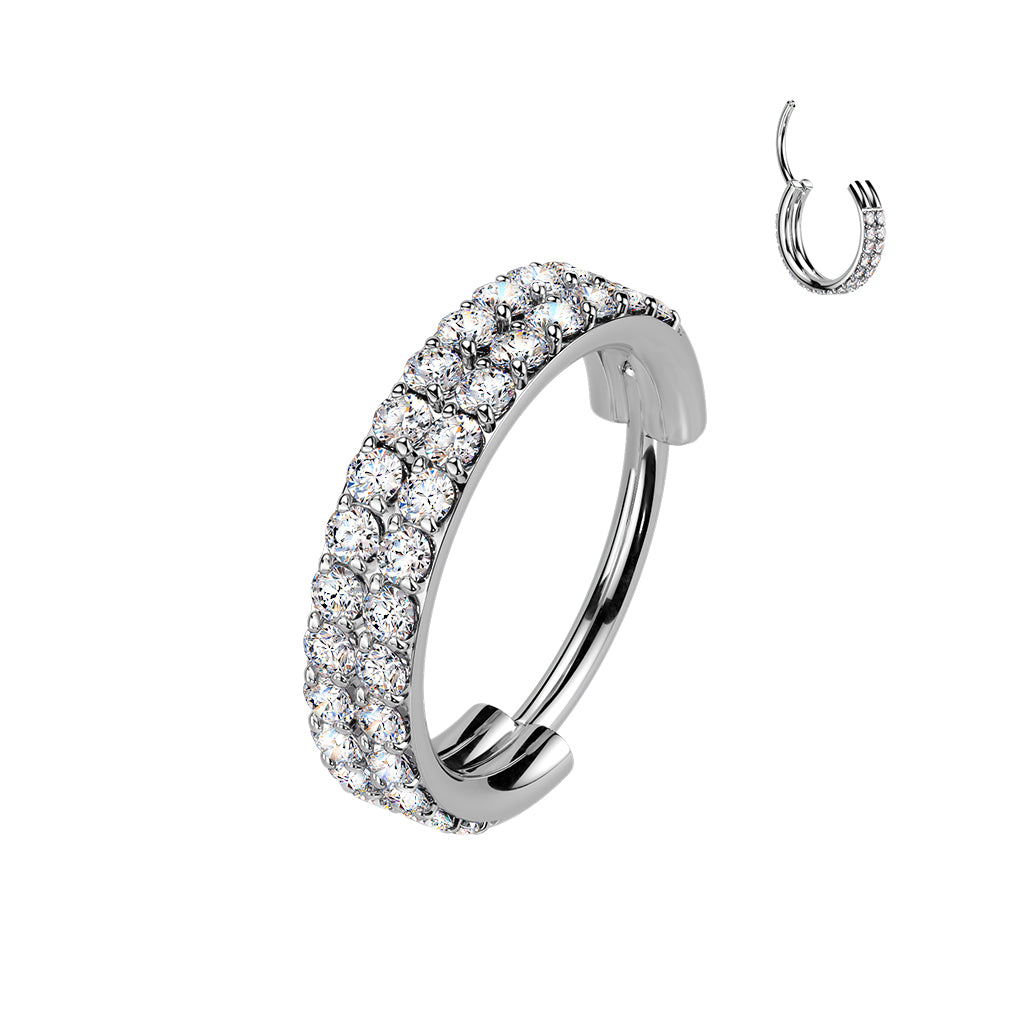 TITANIUM DOUBLE LINED CRYSTAL HINGE CLOSE FASTENING HOOP FOR NOSE & EAR - 20 GAUGE 7MM