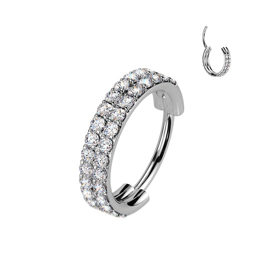 TITANIUM DOUBLE LINED CRYSTAL HINGE CLOSE FASTENING HOOP FOR NOSE & EAR - 20 GAUGE 8MM