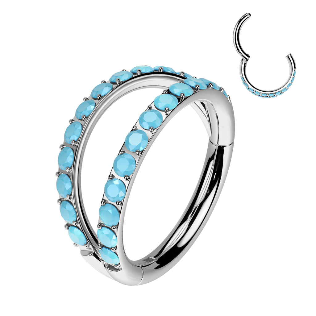 TITANIUM TURQUOISE DOUBLE HINGE CLOSE FASTENING 8MM HOOP - 16 GAUGE