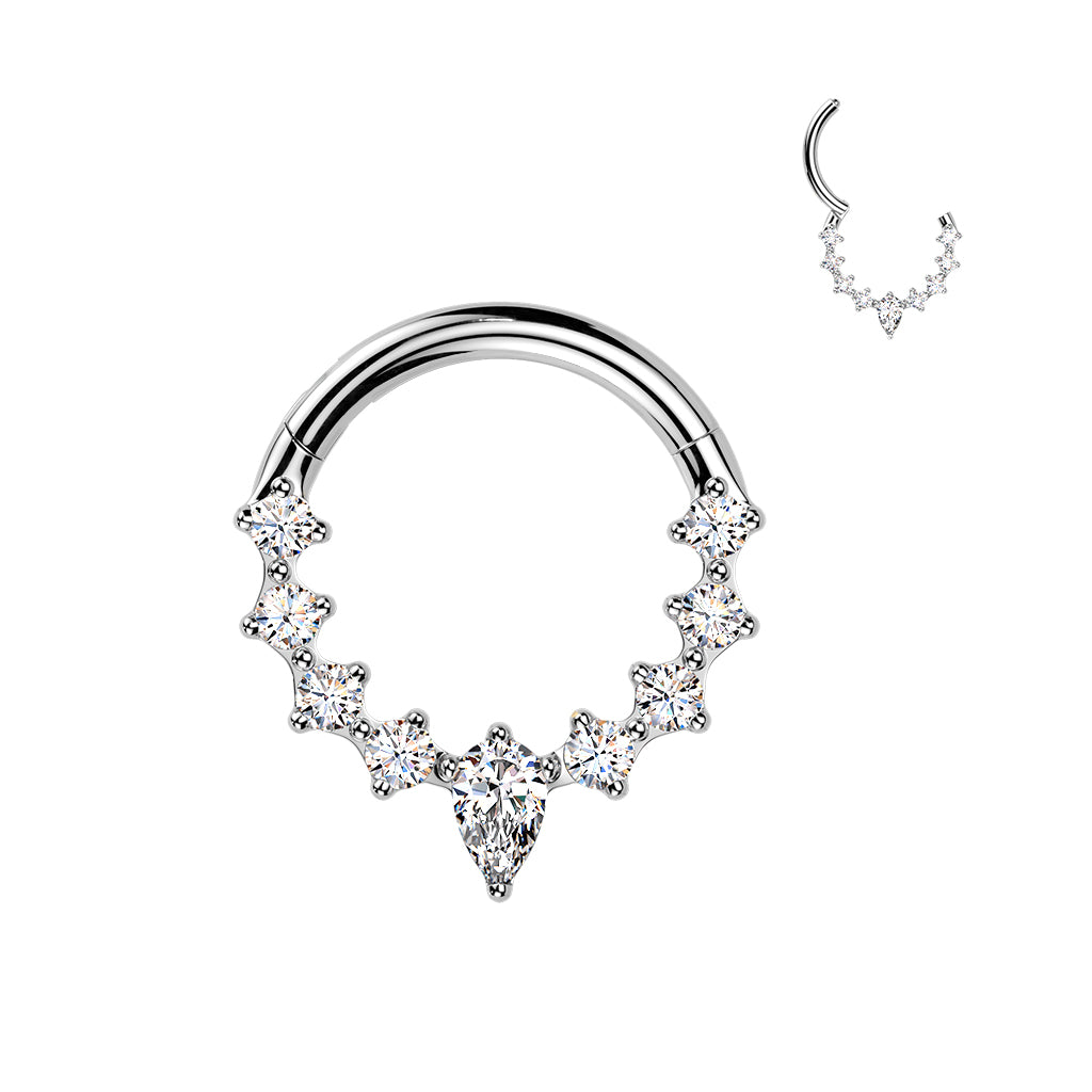TITANIUM CRYSTAL LINED TEARDROP HINGE CLOSE HOOP - 8MM - 16 GAUGE