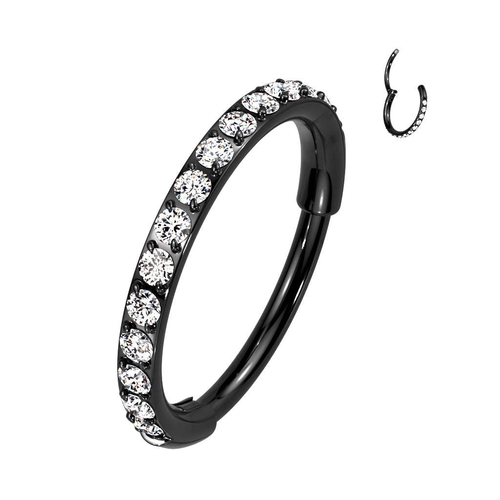 TITANIUM BLACK CRYSTAL LINED NOSE HOOP - 8MM - 20 GAUGE