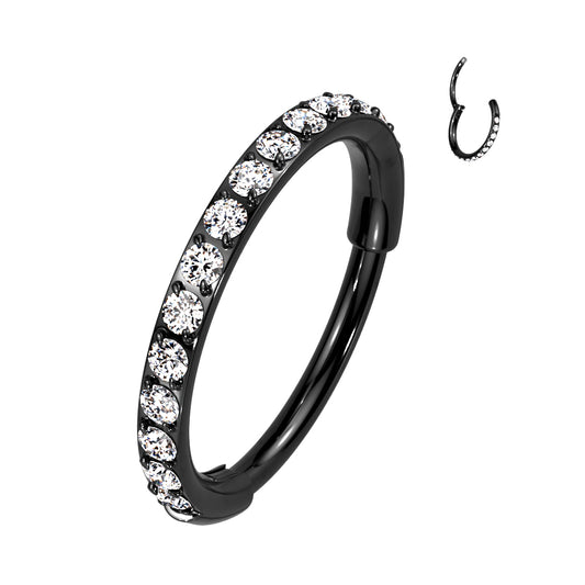 TITANIUM BLACK CRYSTAL LINED NOSE HOOP - 8MM - 20 GAUGE