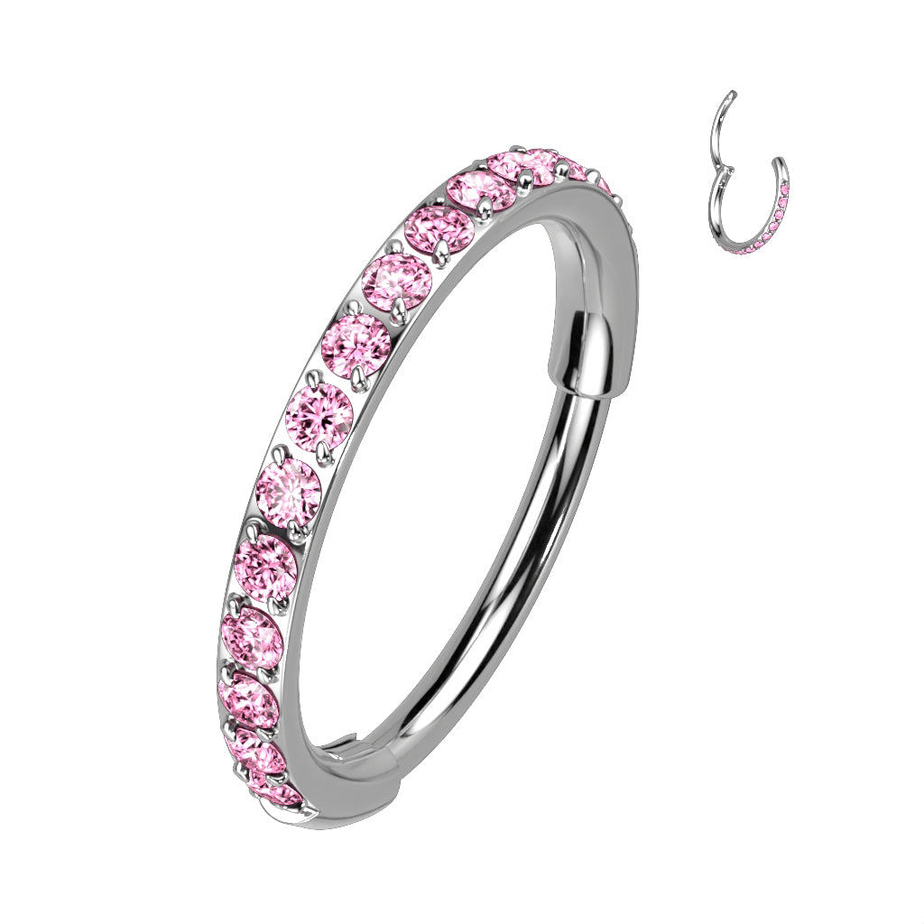 TITANIUM PINK CRYSTAL LINED NOSE HOOP - 8MM - 20 GAUGE