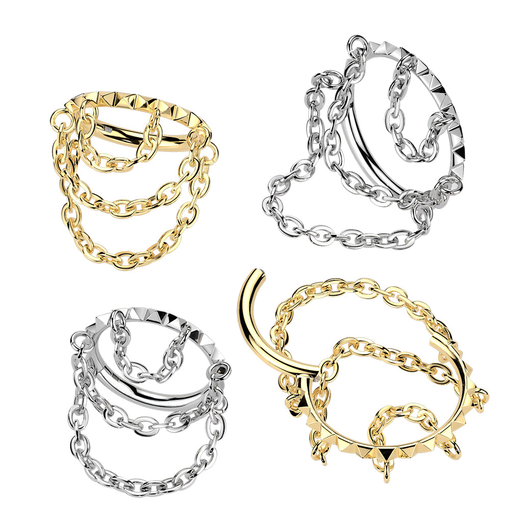 TITANIUM 10MM STUDDED TRIPLE CHAIN HOOP - 16 GAUGE CONCH HOOP / HELIX