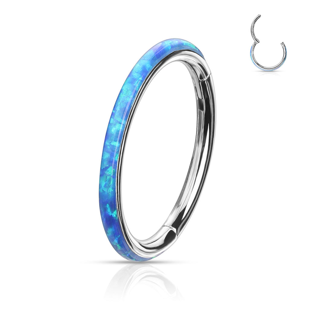 TITANIUM BLUE OPAL HINGE CLOSE FASTENING HOOP - 10MM CONCH - 16 GAUGE