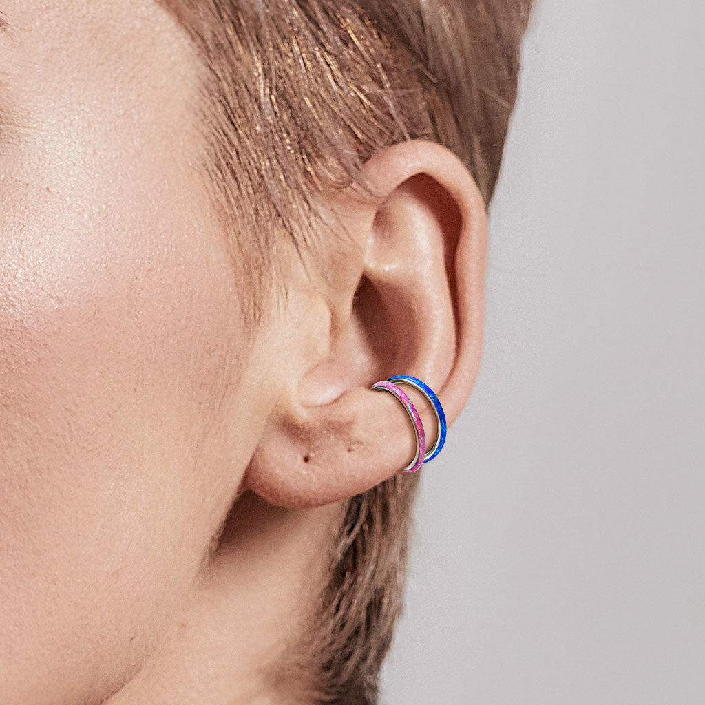 TITANIUM BLUE OPAL HINGE CLOSE FASTENING HOOP - 10MM CONCH - 16 GAUGE