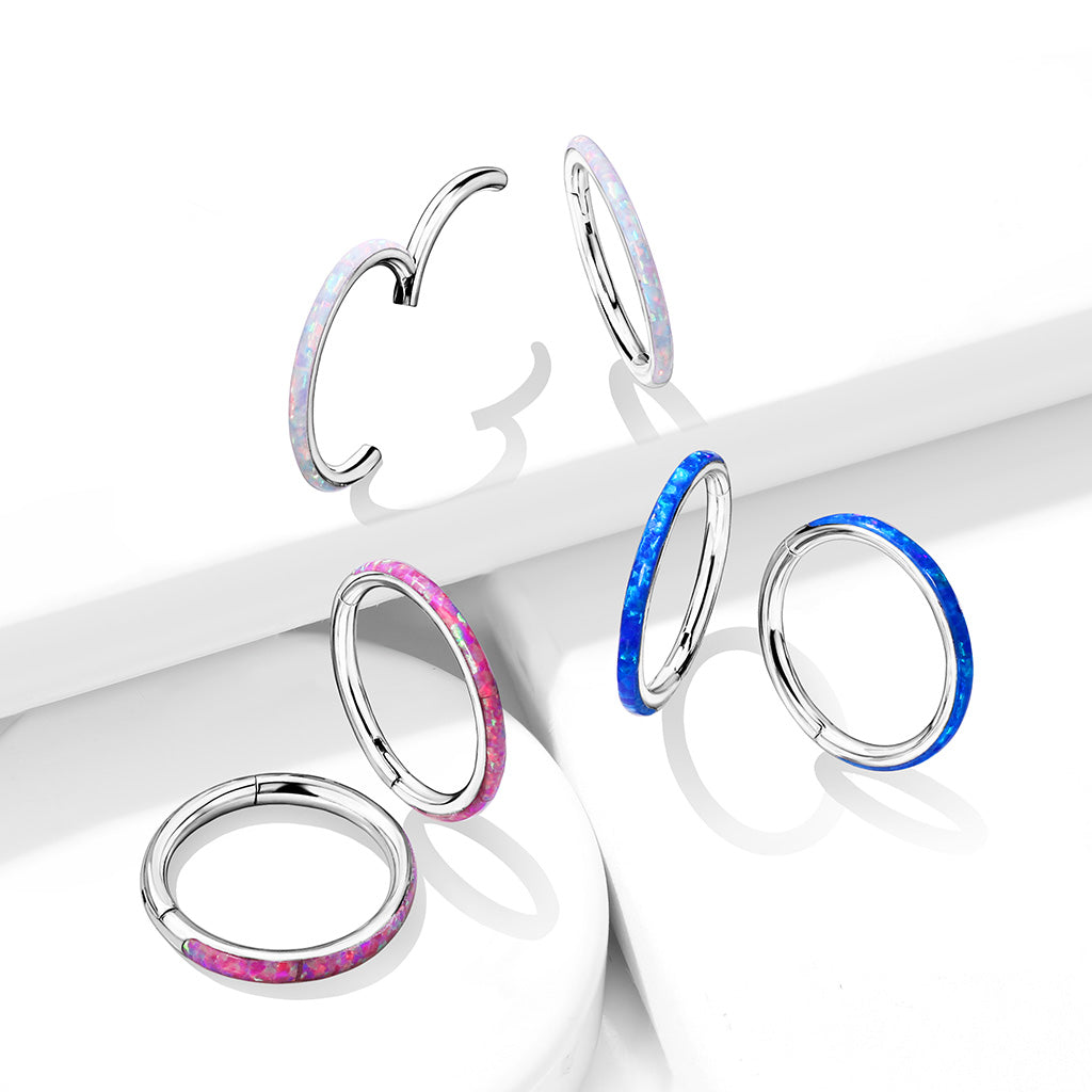 TITANIUM BLUE OPAL HINGE CLOSE FASTENING HOOP - 10MM CONCH - 16 GAUGE