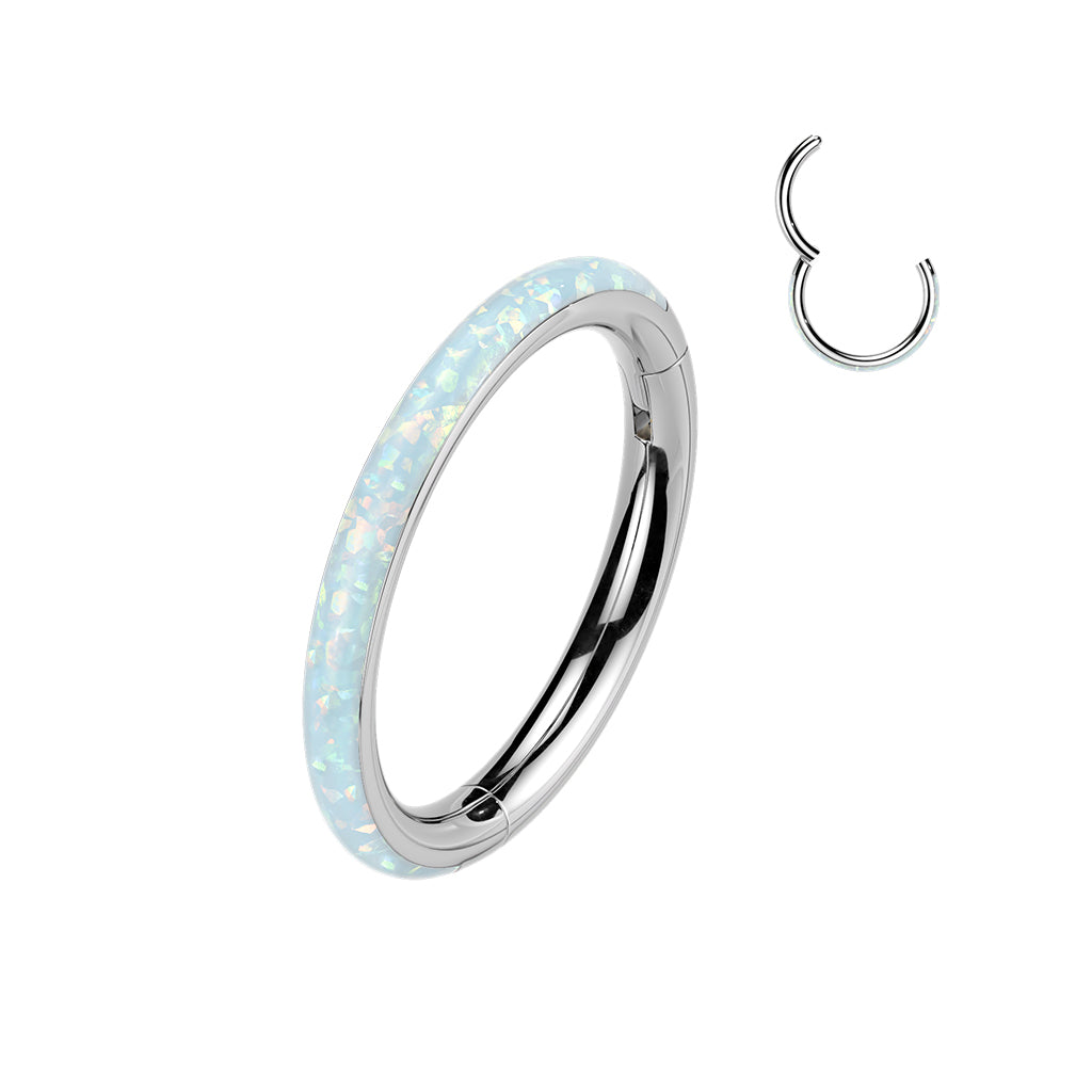 TITANIUM WHITE OPAL HINGE CLOSE FASTENING HOOP - 10MM CONCH - 16 GAUGE