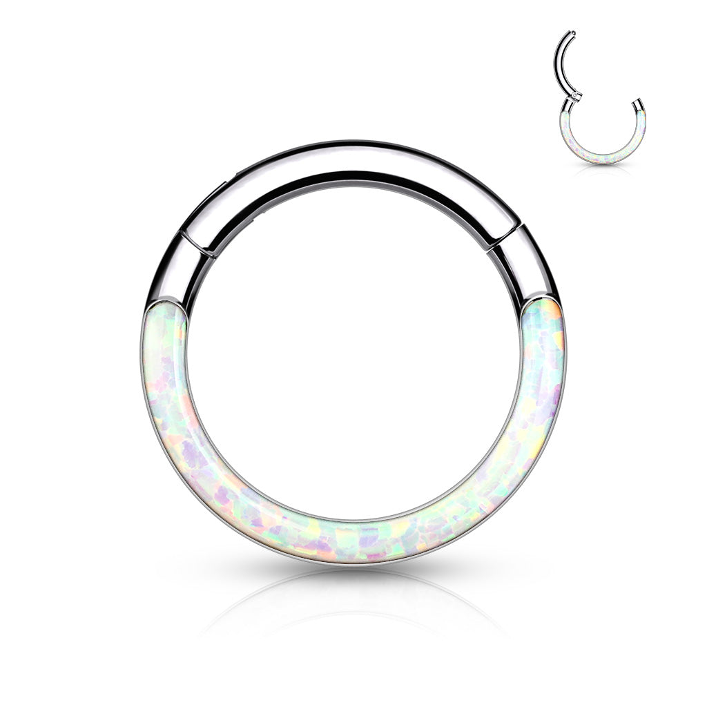 TITANIUM DAINTY OPAL LINED 6MM HINGE HOOP - 16 GAUGE