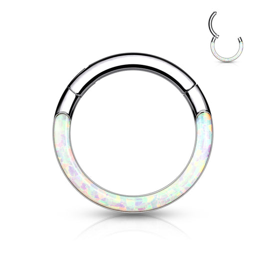 TITANIUM DAINTY OPAL LINED 6MM HINGE HOOP - 16 GAUGE