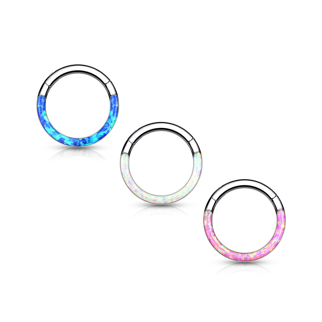 TITANIUM DAINTY OPAL LINED 6MM HINGE HOOP - 16 GAUGE