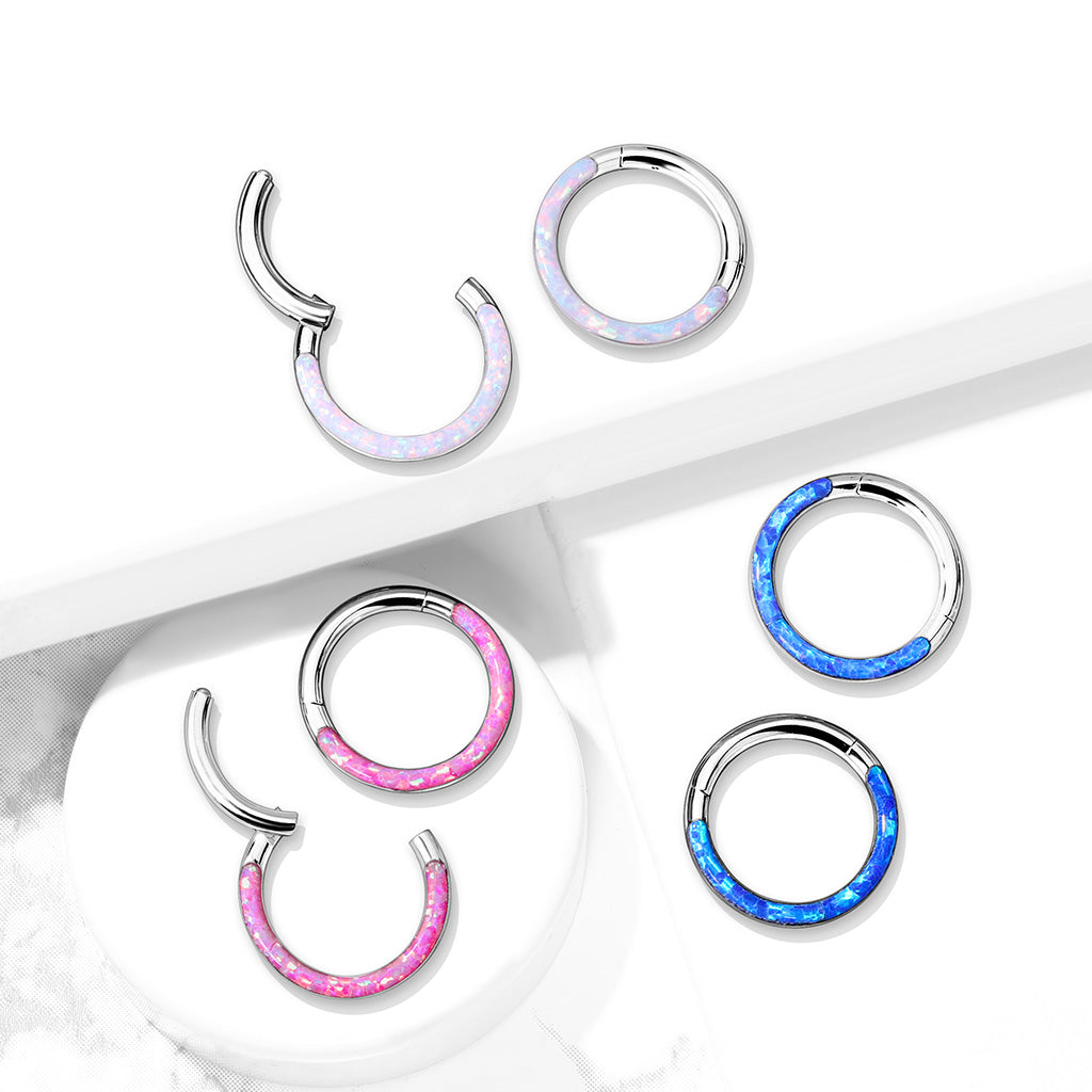 TITANIUM DAINTY OPAL LINED 6MM HINGE HOOP - 16 GAUGE
