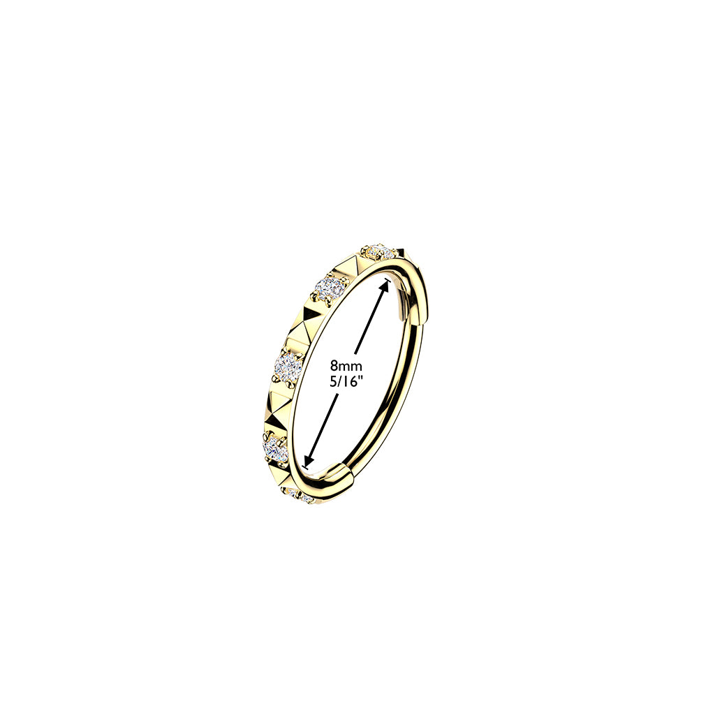 TITANIUM GOLD CRYSTAL & STUDDED RING / HINGE CLOSE HOOP - 20 GAUGE - 8MM NOSE & EAR
