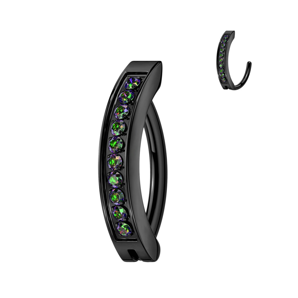 TITANIUM BLACK CRYSTAL LINED BELLY CLICKER HOOP BARBELL - 10MM