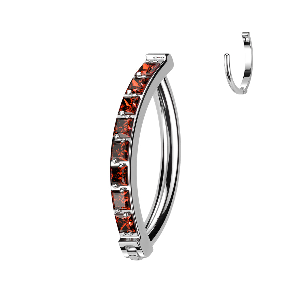 TITANIUM RUBY RED CRYSTAL LINED BELLY CLICKER HOOP BARBELL - 10MM