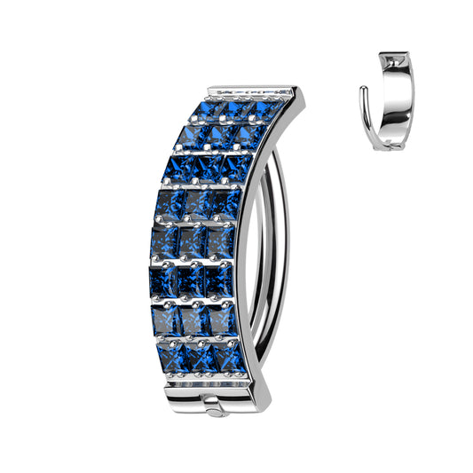 TITANIUM TRIPLE BLUE CRYSTAL LINED BELLY CLICKER HOOP BARBELL - 10MM