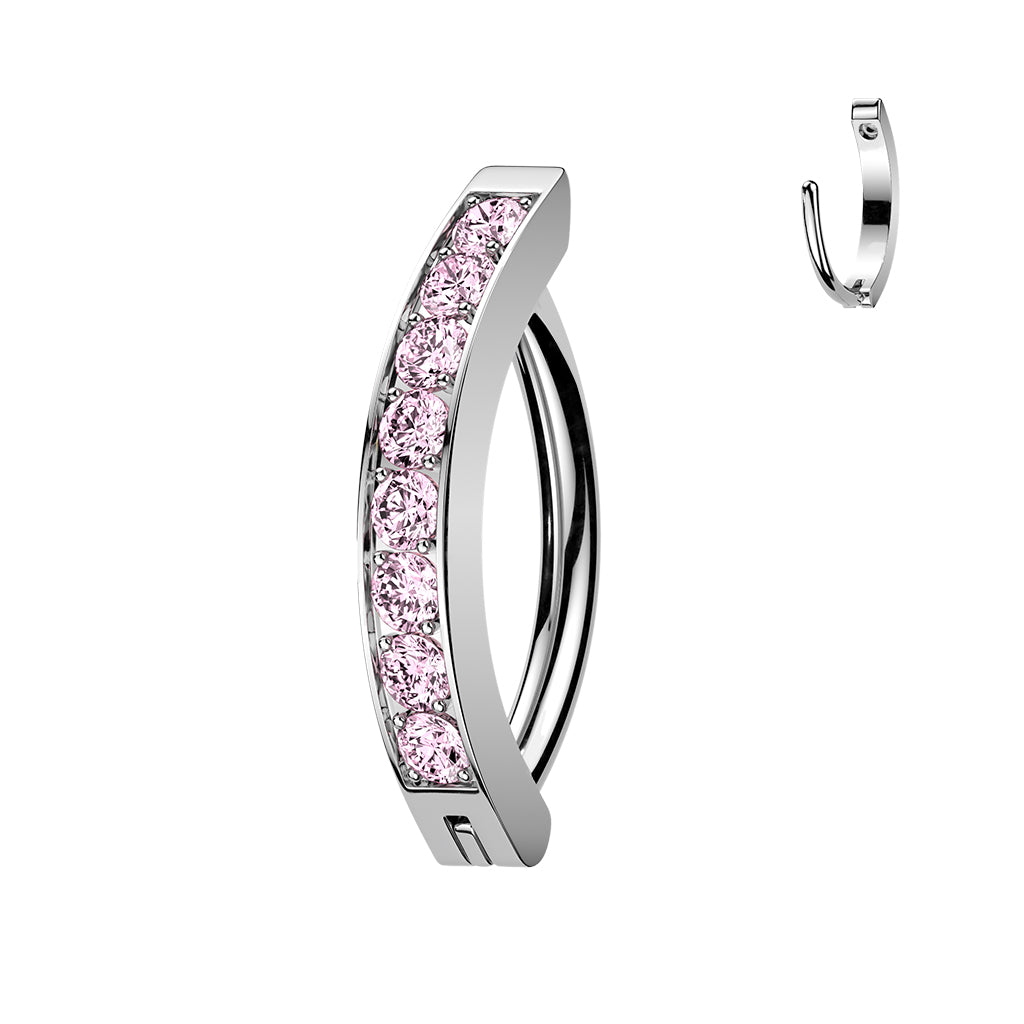 TITANIUM PINK CRYSTAL LINED BELLY CLICKER HINGE BAR - 14 GAUGE - 11MM