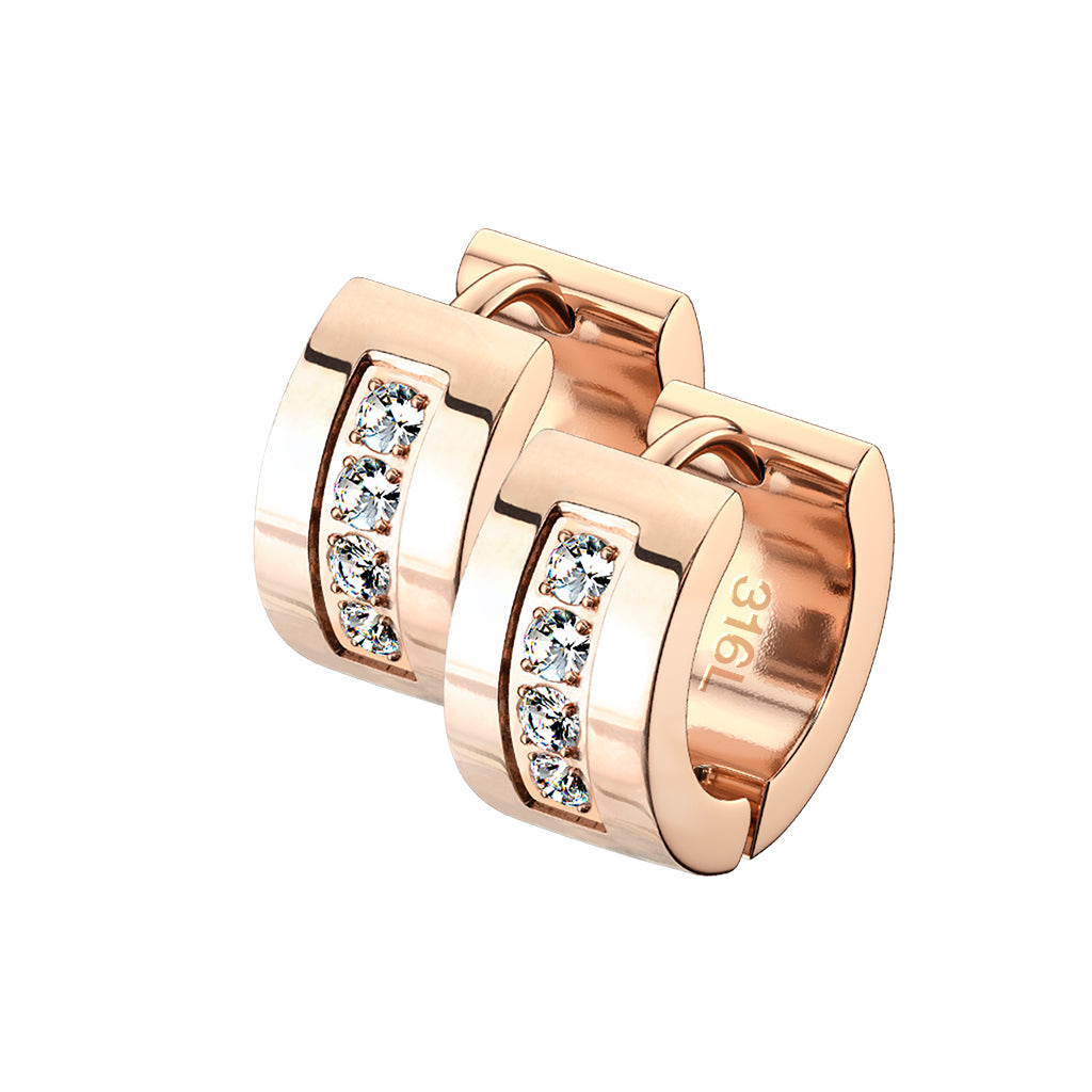 ROSE GOLD CHUNKY CRYSTAL HUGGIE HOOP EARRINGS - 20 GAUGE - 8MM