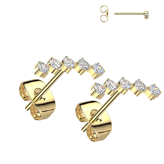 GOLD DAINTY CRYSTAL LINED STUD EARRING -20 GAUGE