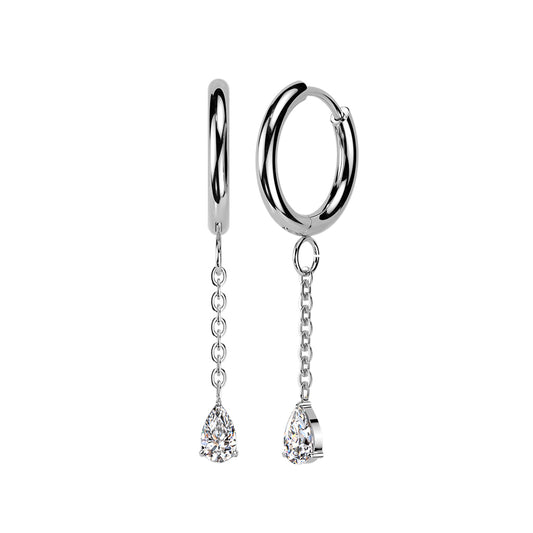 SILVER CRYSTAL CHARM 10MM - STAINLESS STEEL WATERPROOF HOOPS