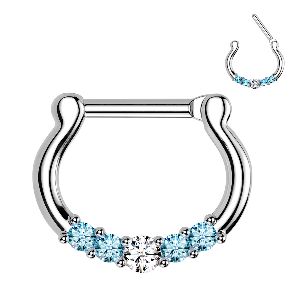 AQUA BLUE CRYSTAL LINED CLICKER HOOP - 10MM - 16 GAUGE