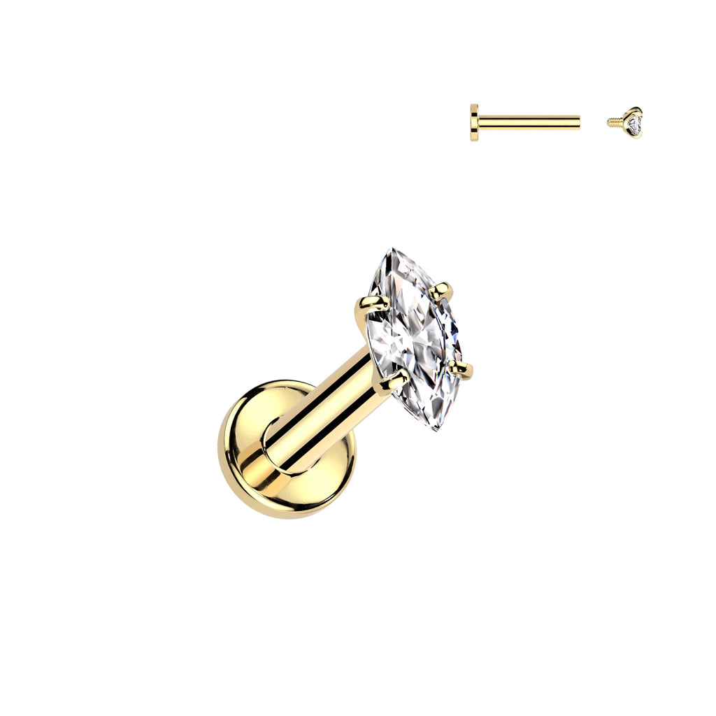 TITANIUM DAINTY CRYSTAL MARQUISE FLAT BACK LABRET STUD - 6MM - 16 GAUGE