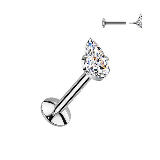 TITANIUM CRYSTAL TEARDROP FLAT BACK LABRET - 6MM