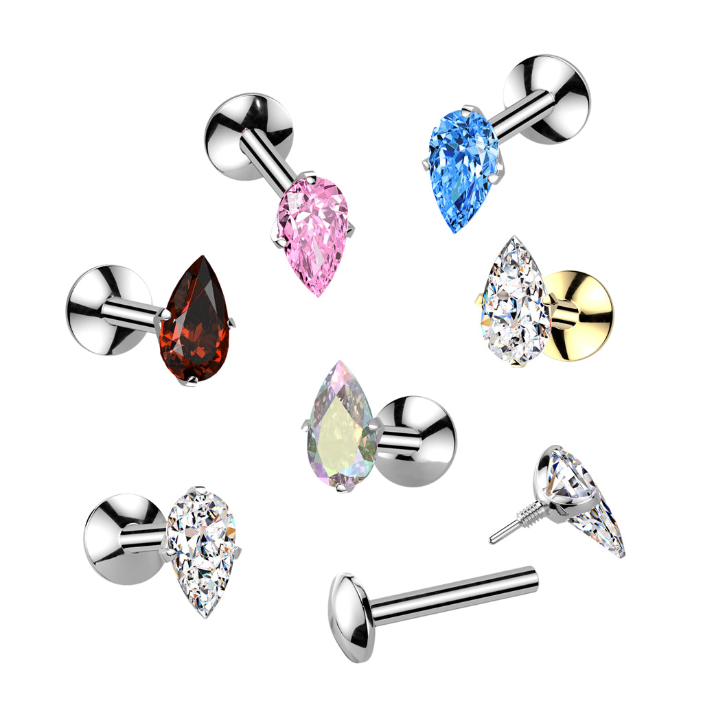 TITANIUM GOLD CRYSTAL TEARDROP FLAT BACK LABRET - 6MM