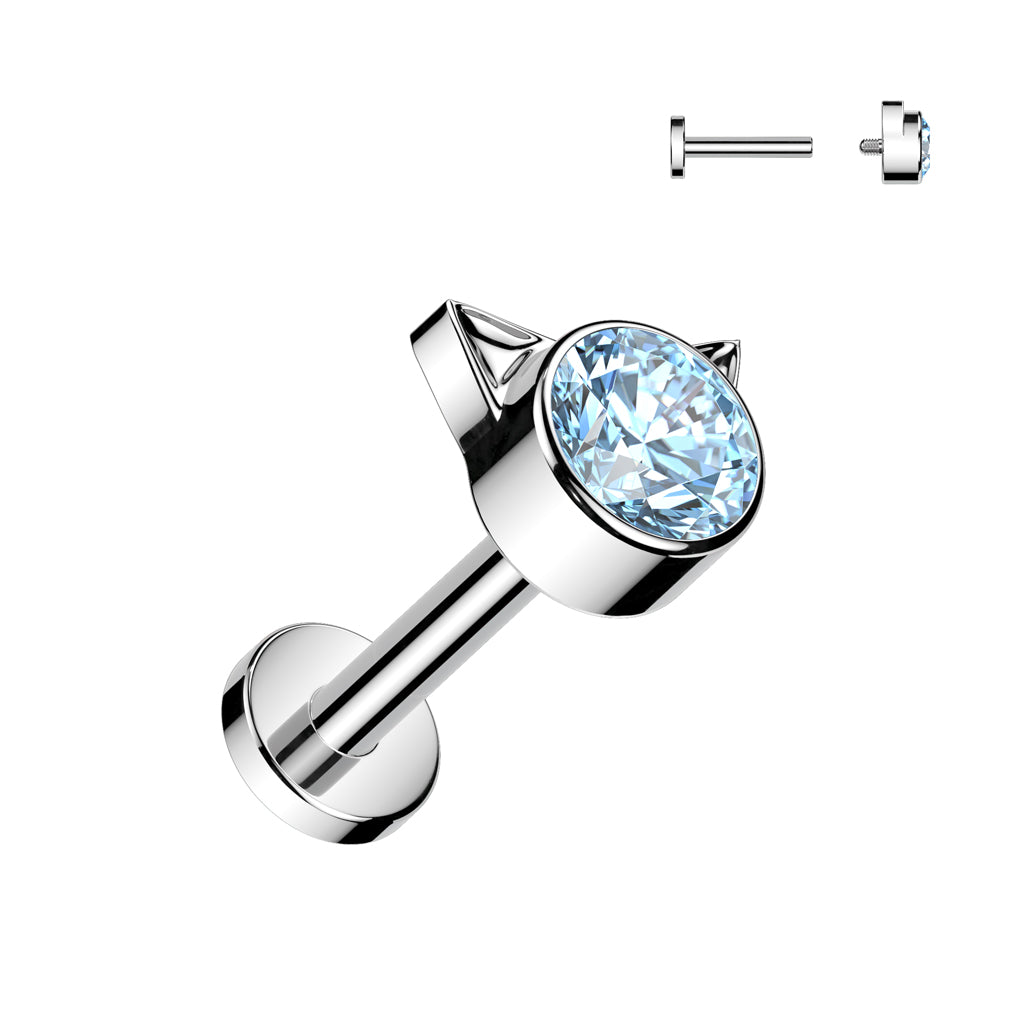 TITANIUM BLUE CRYSTAL KITTY CAT FLAT BACK LABRET - 6MM